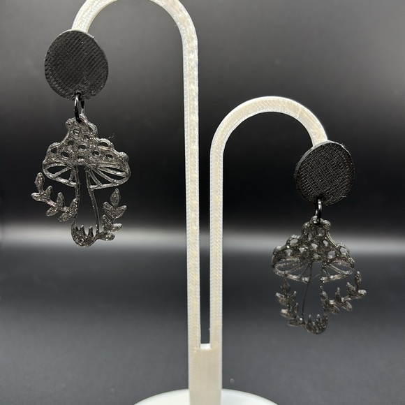 Sparkly Black Mushroom Earrings - Picture 7 of 7